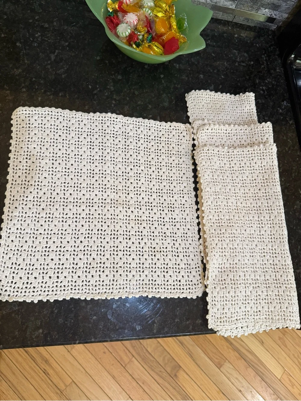 Handmade Granny Core 4 Cream Crochet Kitchen Doilies Set